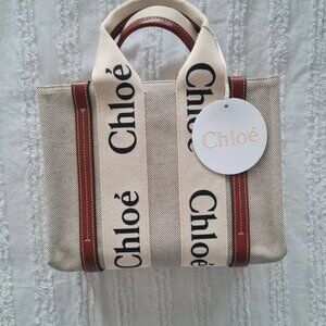 Brand New Authentic CHLOÉ Medium Woody Linen Tote Bag